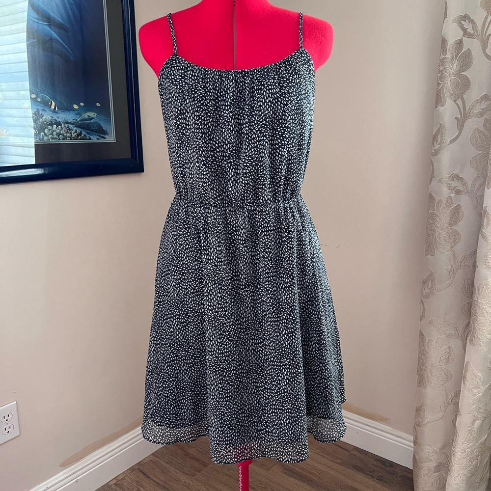 LOFT White and Blue Sleeveless Midi Sundress